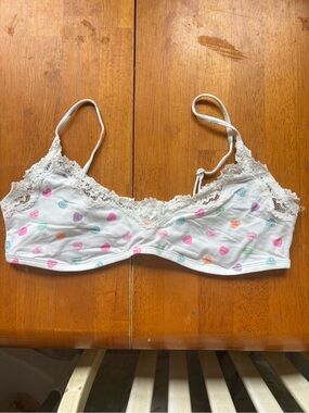 White Lace-Trim SKIMS Bralette with Pastel Heart Print